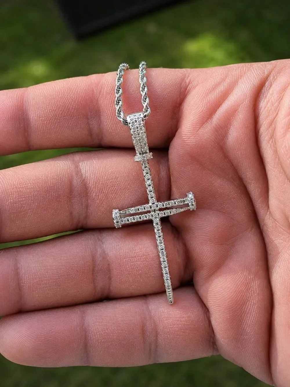 Lab Simulated Diamond Nail Cross Necklace